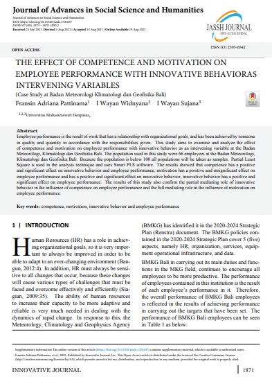 The Effect of Competence And Motivation on Employee Performance With Innovative Behavioras Intervening Variables
