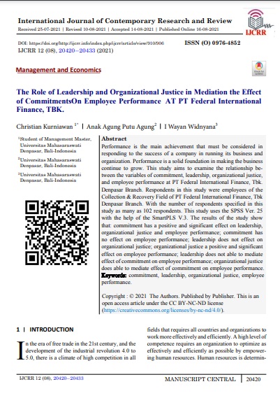 The Role of Leadership and Organizational Justice in Mediation the Effect of Commitments on Employee Performance at PT Federal International Finance, TBK