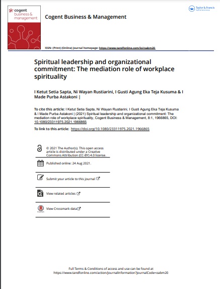 Spiritual leadership and organizational commitment: The mediation role of workplace spirituality
