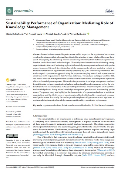 Sustainability Performance of Organization: Mediating Role of Knowledge Management