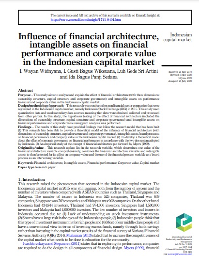 Influence of Financial Architecture, Intangible Assets on Financial Performance and Corporate Value in the Indonesian Capital Market