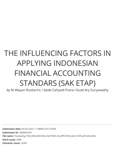 The Influencing Factors In Applying Indonesian Financial Accounting Standars (SAK ETAP)