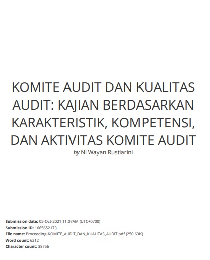 Komite Audit Dan Kualitas Audit: Kajian Berdasarkan Karakteristik, Kompetensi, Dan Aktivitas Komite Audit