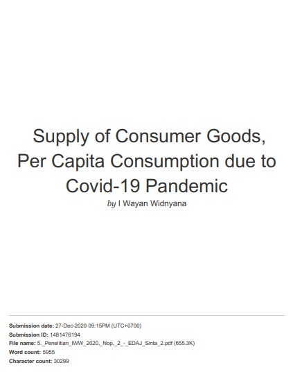 Supply of Consumer Goods, Per Capita Consumption due to Covid-19 Pandemic