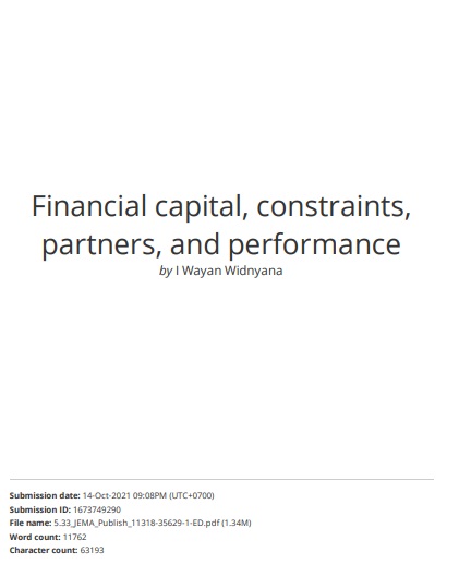 Financial capital, Constraints, Partners, and Performance: An Empirical Analysis of Indonesia SMEs.