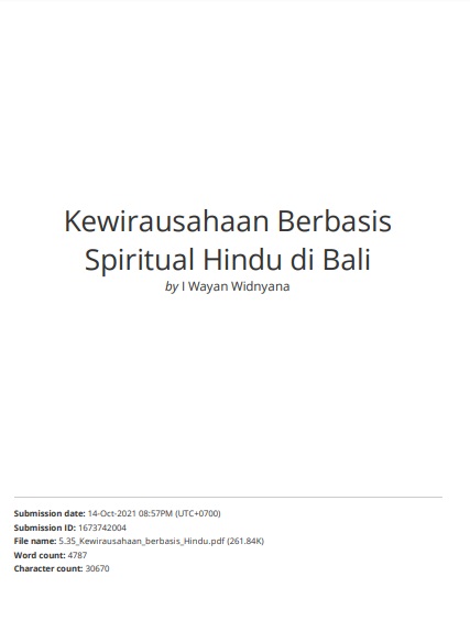 Kewirausahaan Berbasis Spiritual Hindu Di Bali.